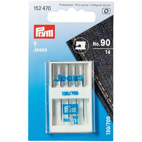 Специальные иглы PRYM для швейных машин с плоской колбой, №90, джинс, 5 шт в пенале