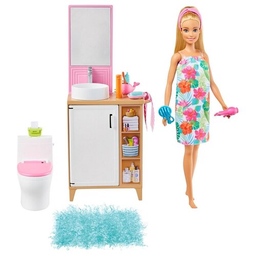 фото Кукла mattel barbie блондинка в ванной с раковиной и туалето