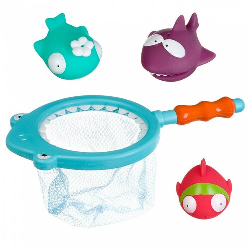 фото Игровой набор для купания с брызгалкой, bondibon, сачок-акула и 3 рыбки (вв3130)