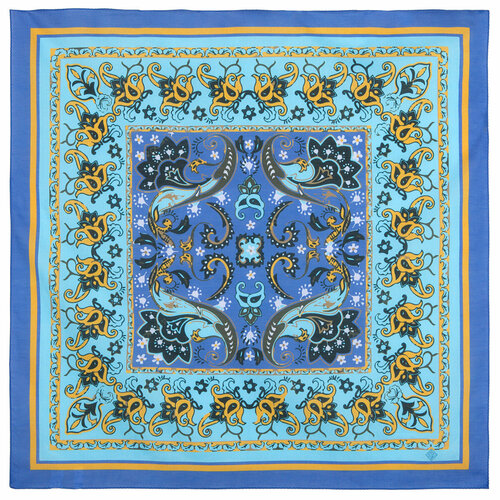 фото Платок павловопосадская платочная мануфактура,70х70 см, синий, бирюзовый