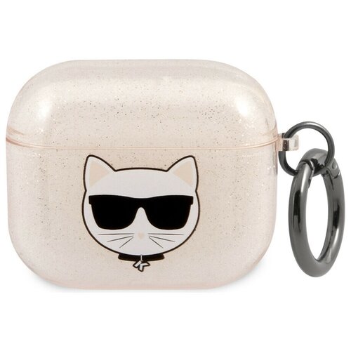 фото Чехол с карабином cg mobile karl lagerfeld tpu choupette glitters with ring для airpods 3, цвет золотой (kla3uchgd)