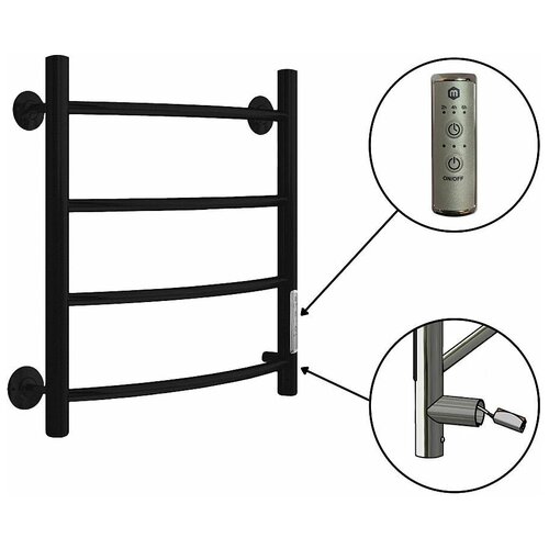 фото Полотенцесушитель в4 р60*50 (снш, черный ral 9005 (мат), 4 вставки, под скрытый монтаж, с таймером; правое подкл ariano