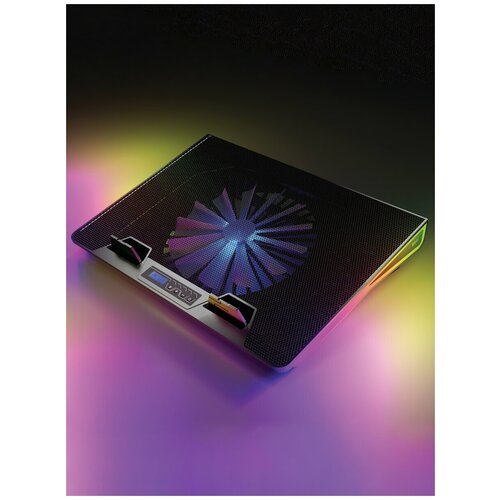 фото Охлаждающая подставка для ноутбука stm c rgb подсветкой и регулировкой наклона и скорости вентиляторов, до 17.3 дюймов, ip87