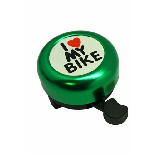 фото Звонок ?53мм "i love my bike" зелёный, ал./пластик stels