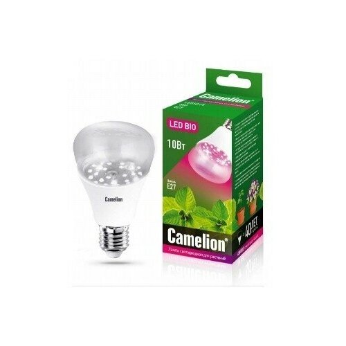 фото Camelion лампа светодиодн. для рассады и растений e27 10w(120°) 18мкм/с прозрач107x60 фито led10-pl/bio/e27 (арт. 648688)