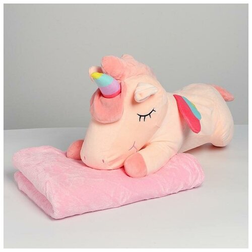 фото Мягкая игрушка «единорог», с пледом, цвет розовый mikimarket