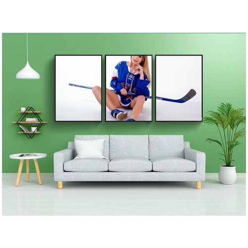 фото Набор модулных постеров для интерьера "женщина, молодой, спорт хоккей" 60x90 см. в тубусе, без рамки lotsprints