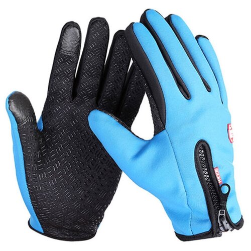 фото Непродуваемые флисово-неопреновые теплые перчатки для велосипеда для сенсорных экранов (синие), moscowcycling mc-glove-05-l