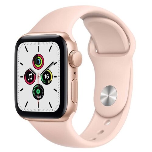 фото Умные часы apple watch se gps 44мм aluminum case with sport band, золотистый/розовый песок