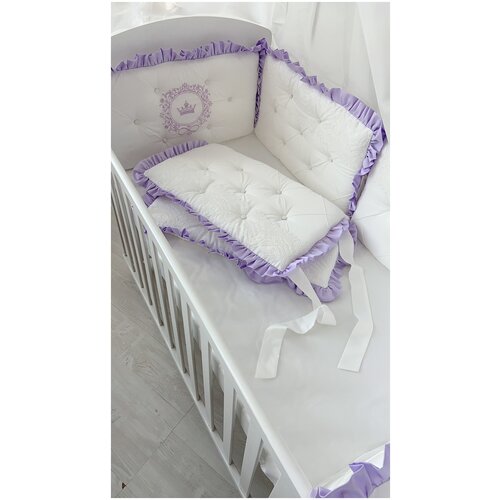 фото Бортики в детскую кроватку для новорожденного "облако", сиреневый, 6 подушек, в прямоугольную кроватку 120*60 см или в овальную кроватку 125*75 см krisfi