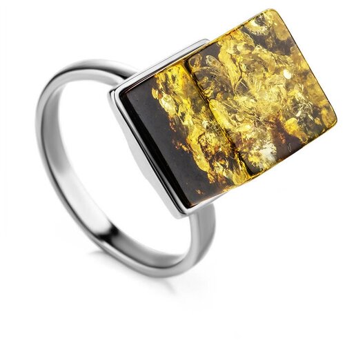 фото Amberholl необычное кольцо «рафинад» из серебра и натурального янтаря зелёного цвета