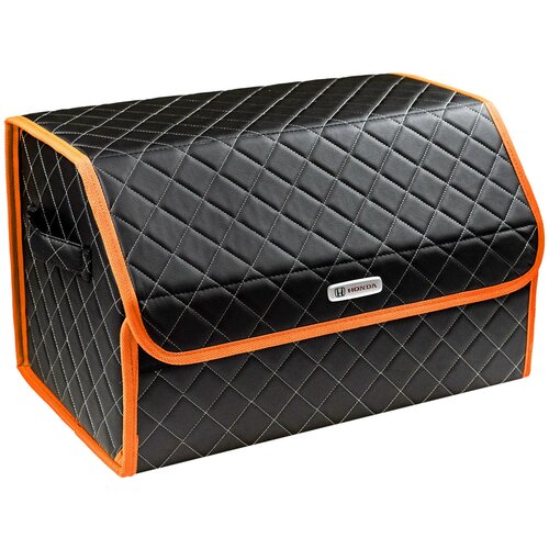 фото Сумка-органайзер в багажник автомобиля из экокожи черная с серой нитью vicecar (оранжевый кант) с логотипом honda