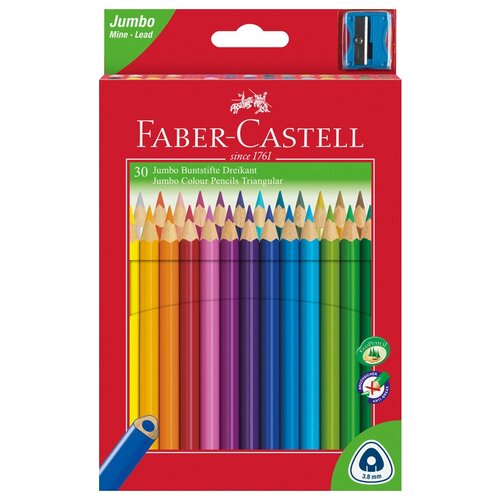 фото Faber-castell цветные карандаши jumbo triangular c точилкой 30 цветов (116530)