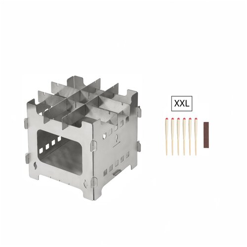 фото Печь-щепочница походная, большая "flama", нержавеющая сталь+спички водо-ветроустойчивые xxl atom