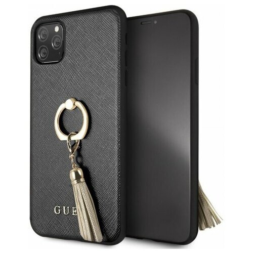 фото Чехол-накладка для iphone 11 pro max guess saffiano hard pu + ring, черный (guhcn65rssabk)