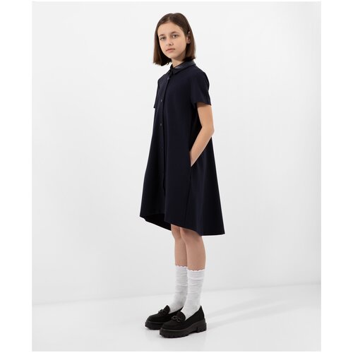 фото Школьное платье gulliver, однотонное, размер 122, синий