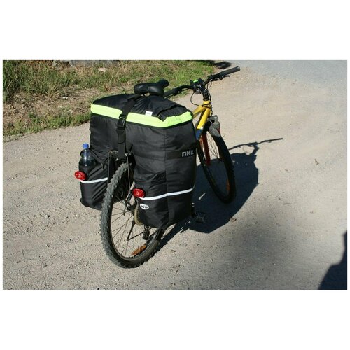 фото Велосумка, велобаул, сумка на багажник, пик-99, трек-62, для начинающих велотуристов, лимонные вставки
