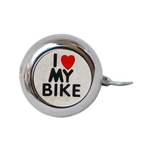 фото Звонок велосипедный, сталь, детский, серебристый с рисунком i love my bike mark19