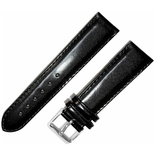 фото Ремешок 2005-01 (чер) лак черный кожаный ремень для наручных часов из натуральной кожи 20 мм лаковый гладкий ardi