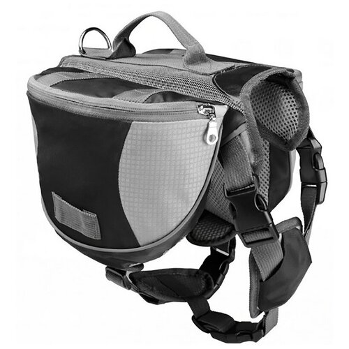 фото Шлейка для собак светоотражающая с рюкзаком и карманами на спину (сумка-седло), размер m черная pinterchains