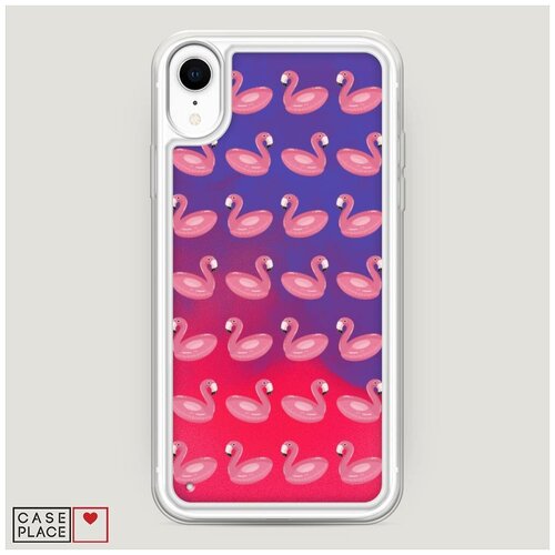 фото Чехол неоновый жидкий iphone xr (10r) надувные фламинго case place