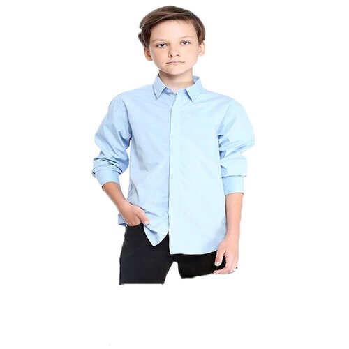 фото Школьная рубашка deloras, размер 134, голубой