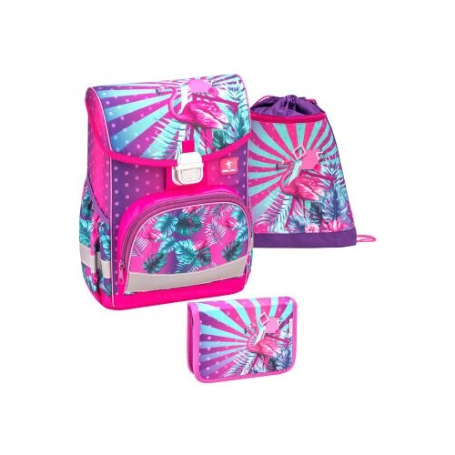 фото Набор belmil ранец click tropical flamingo set, пенал c 2 планками, сумка для обуви