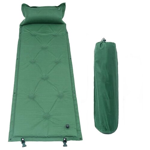 фото Влагостойкий одноместный мат с наполнителем и надувной подушкой, зеленый (9 точек), shamoon sm-mp-02
