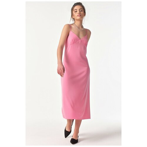 фото Платье-комбинация fly, в бельевом стиле, прилегающее, миди, размер 46, розовый