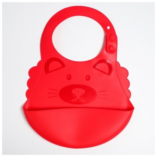 фото Нагрудник силиконовый с карманом, "котик", цвет красный mum&baby