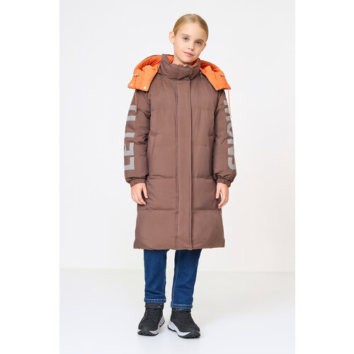 фото Пуховик baon, демисезон/зима, карманы, размер 146, коричневый, оранжевый