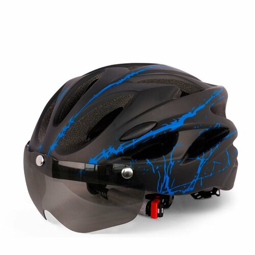 фото Шлем велосипедный "etrend - flame" со съёмными защитными очками на магнитах / размер 58-61см / чёрно-синий