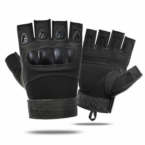 фото Тактические перчатки для мужчин без пальцев t02 / перчатки с защитой костяшек боевые военные, для рыбалки, охоты и туризма, размер l, чёрный торговая федерация