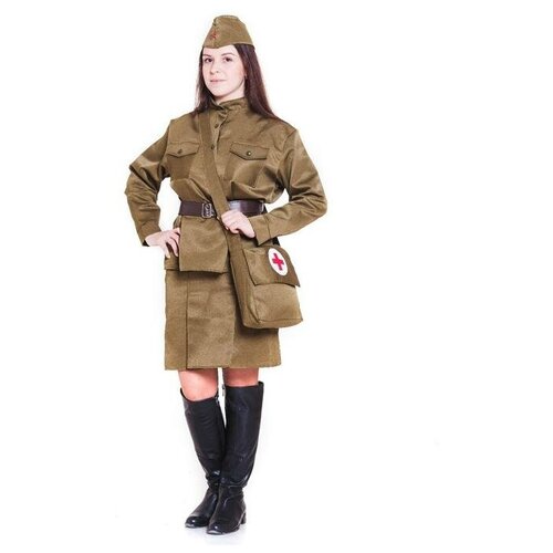 фото Костюм военный бока "санитарочка", пилотка, гимнастерка, ремень, юбка, сумка, р-р 48-50, рост 170 см
