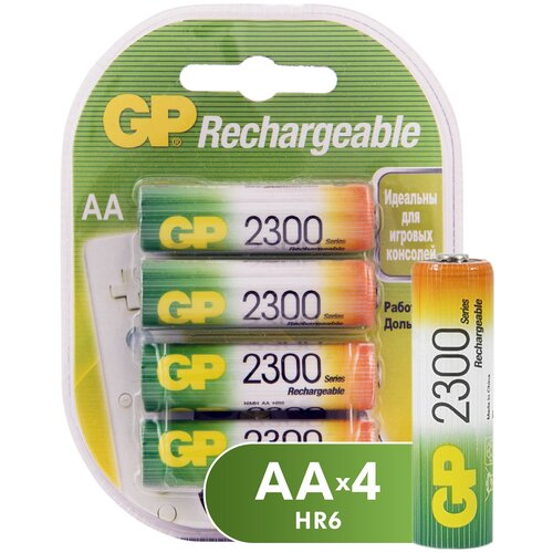 фото Аккумулятор ni-mh 2300 ма·ч gp rechargeable 2300 series aa, 4 шт.