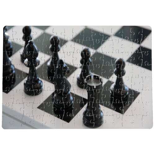 фото Пазлы coolpodarok шахматы шахматная доска черные фигуры 20х29см 120 элемента