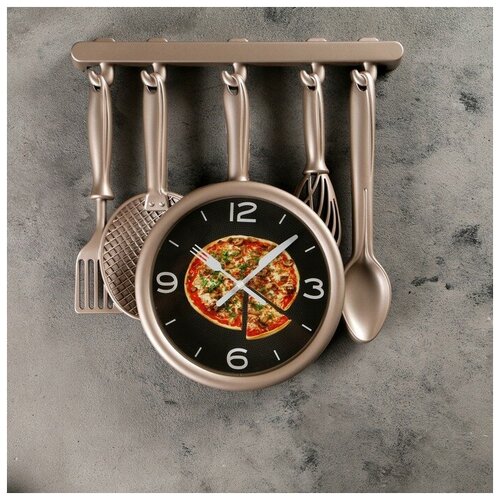 фото Часы настенные, серия: кухня, "кухонная утварь", бронзовые, 32х34 см, плавный ход mikimarket