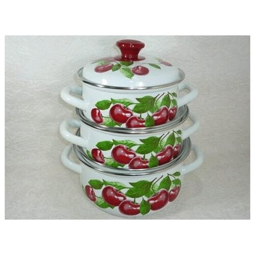 фото Набор эмалированной посуды/вишневый сад-2/1,5л;2л;3л кмз