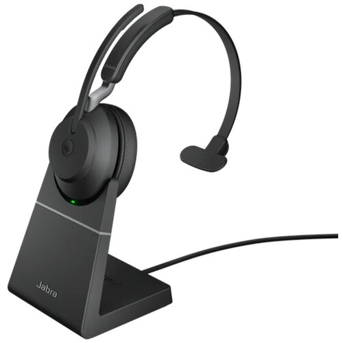 фото Беспроводные jabra evolve2 65 (ms) с микрофоном + подставка для зарядки / bluetooth (5.0), usb / шумоподавление / наушники / гарнитура для компьютера (пк), планшета, смартфона / дома, офиса / windows, mac, linux, ios, android / mono (26599-899-989)