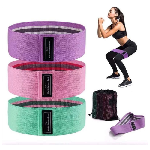 фото Резинка для фитнеса, ленточный эспандер для спортивных тренировок. набор из 3 штук различной нагрузки + мешочек для хранения bashexpo