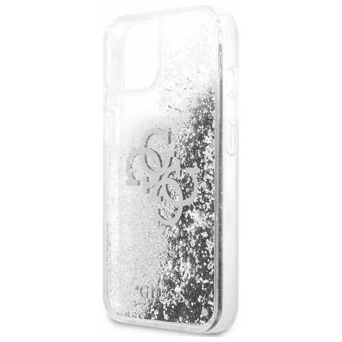 фото Guess для iphone 13 mini чехол liquid glitter 4g big logo hard silver