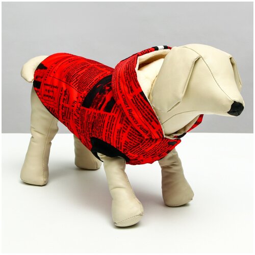 фото Куртка для собак "газета", размер s (дс 25, ош 28, ог 40 см), красно- чёрная сима-ленд