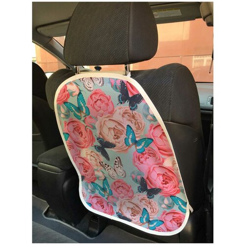 фото Защитная накидка joyarty "бабочки в пионах" на спинку автомобильного сидения