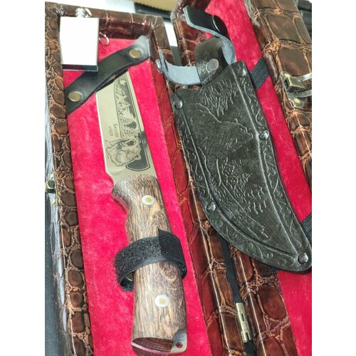 фото Нож туристический разделочный , для рыбалки и охоты медведь турист 2 в чехле ножнах , в подарочном футляре , вечная спичка кизляр