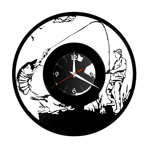 фото Настенные часы из винила «рыбалка #1» lazer rnd