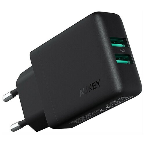фото Сетевое зарядное устройство aukey dual-port usb wall charger with gan power tech, цвет черный (pa-u50) pa-u50