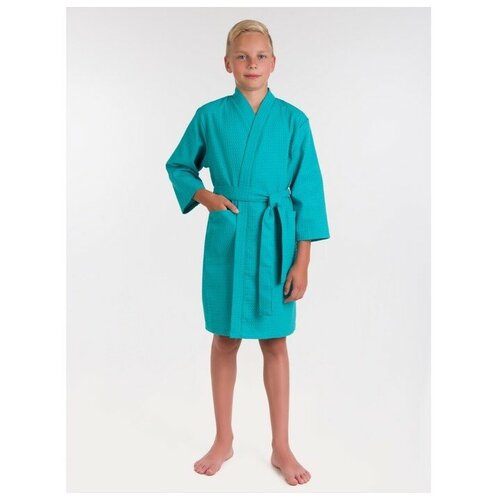 фото Халат bio-textiles, пояс в комплекте, карманы, без капюшона, размер 40, зеленый