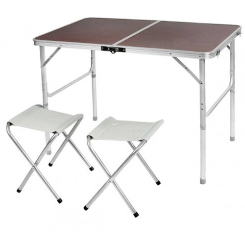 фото Стол складной folding table + 2 табурета, 90х60х70 см коричневый rovey