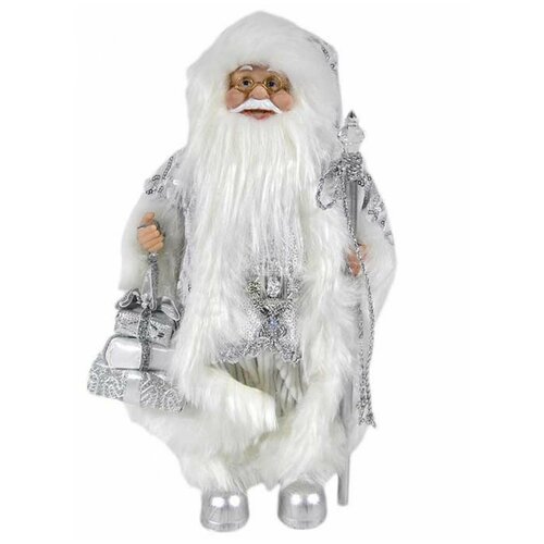 фото Фигурка дед мороз с подарком и посохом серебристый костюм 45см play toys