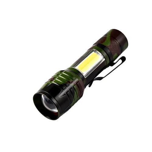 фото Тактический фонарик светодиодный, охотничий фонарь xpe + cob, камуфляжный с чехлом для хранения опмир